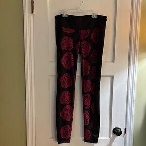 Black Leggings with Pink Rose Print